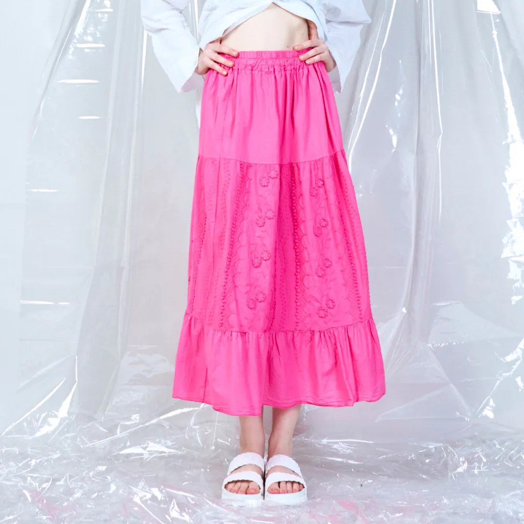 100% Cotton lace tiered maxi skirt wholesale