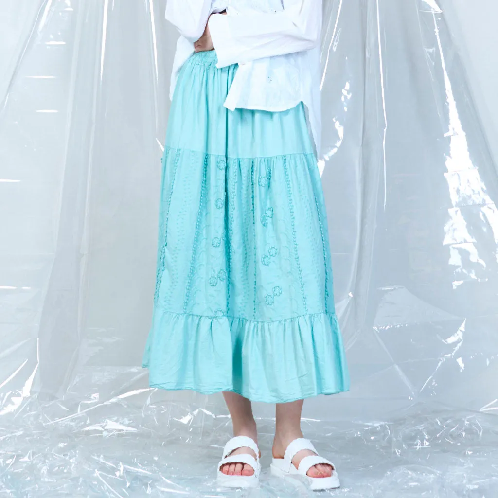 100% Cotton lace tiered maxi skirt wholesale