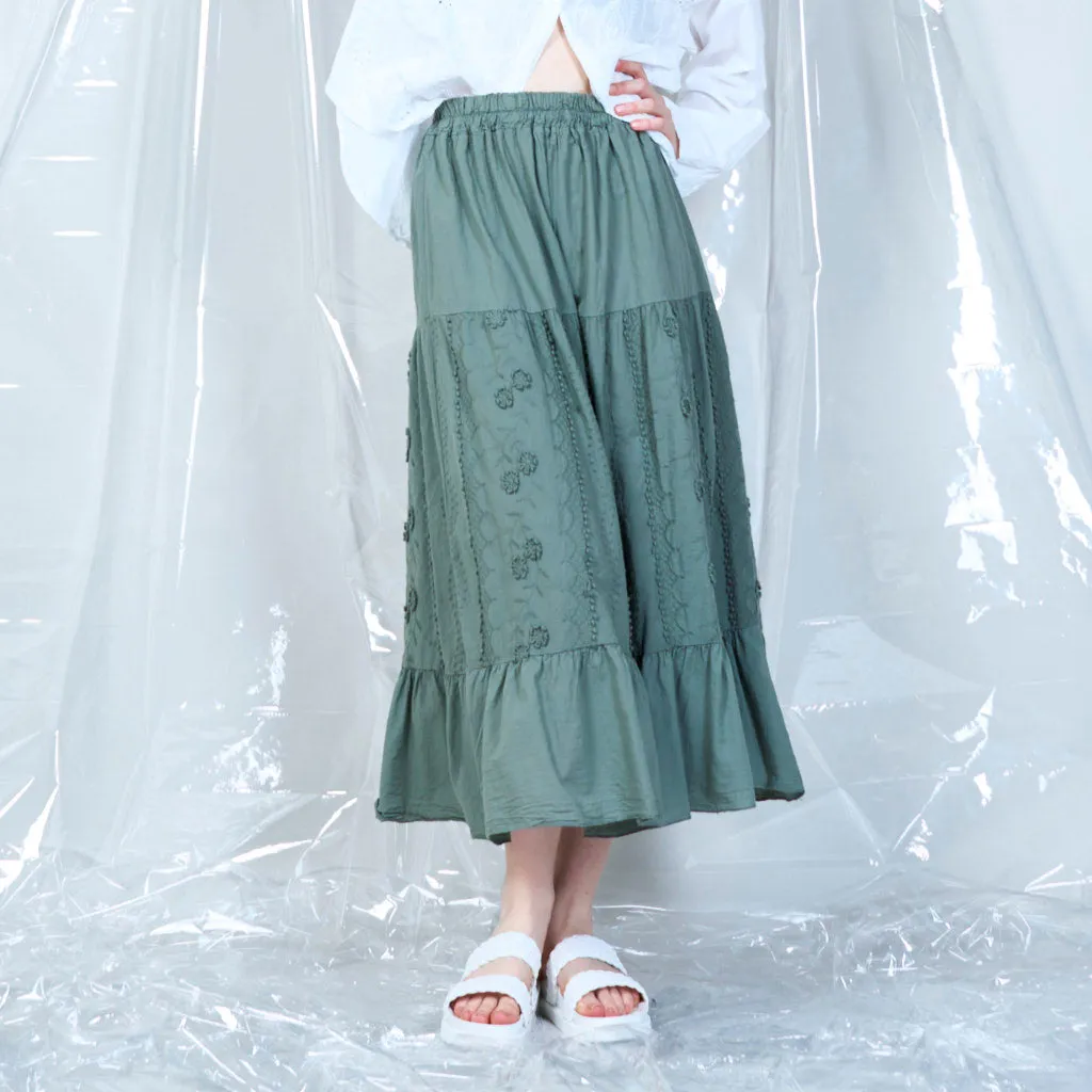 100% Cotton lace tiered maxi skirt wholesale