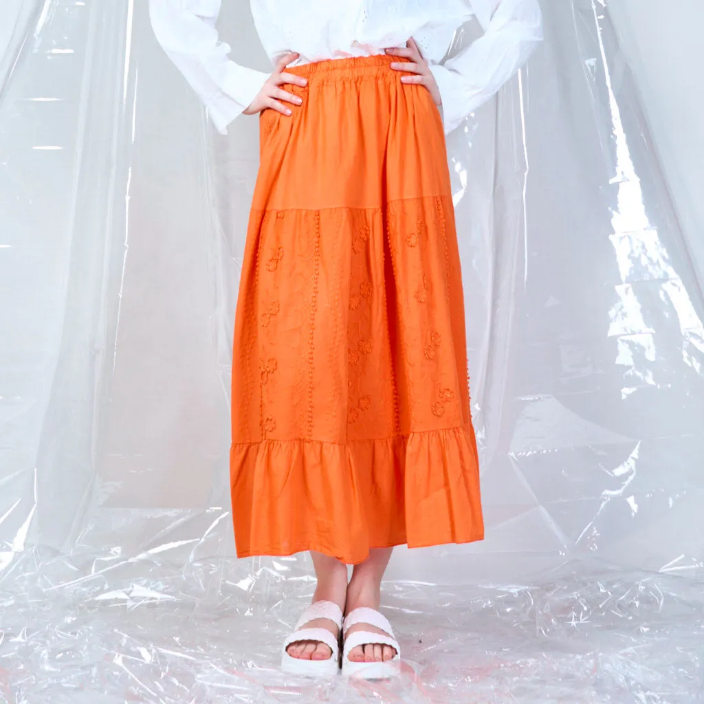 100% Cotton lace tiered maxi skirt wholesale