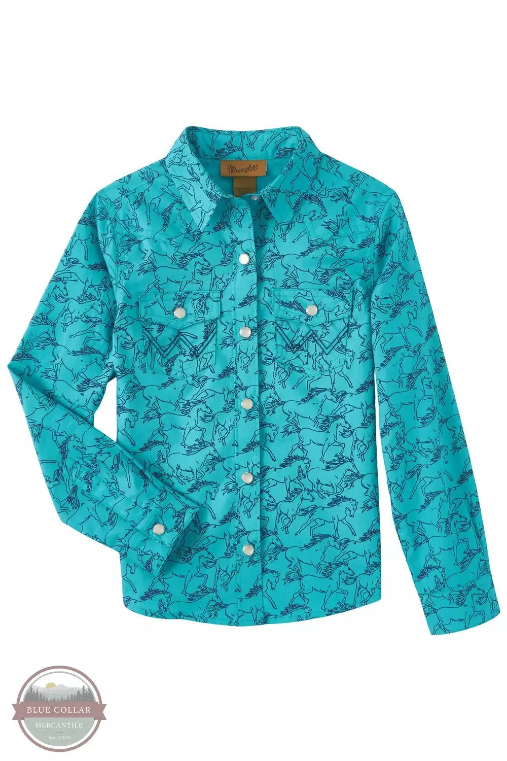 112346585 Horse Print Long Sleeve Snap Western Shirt