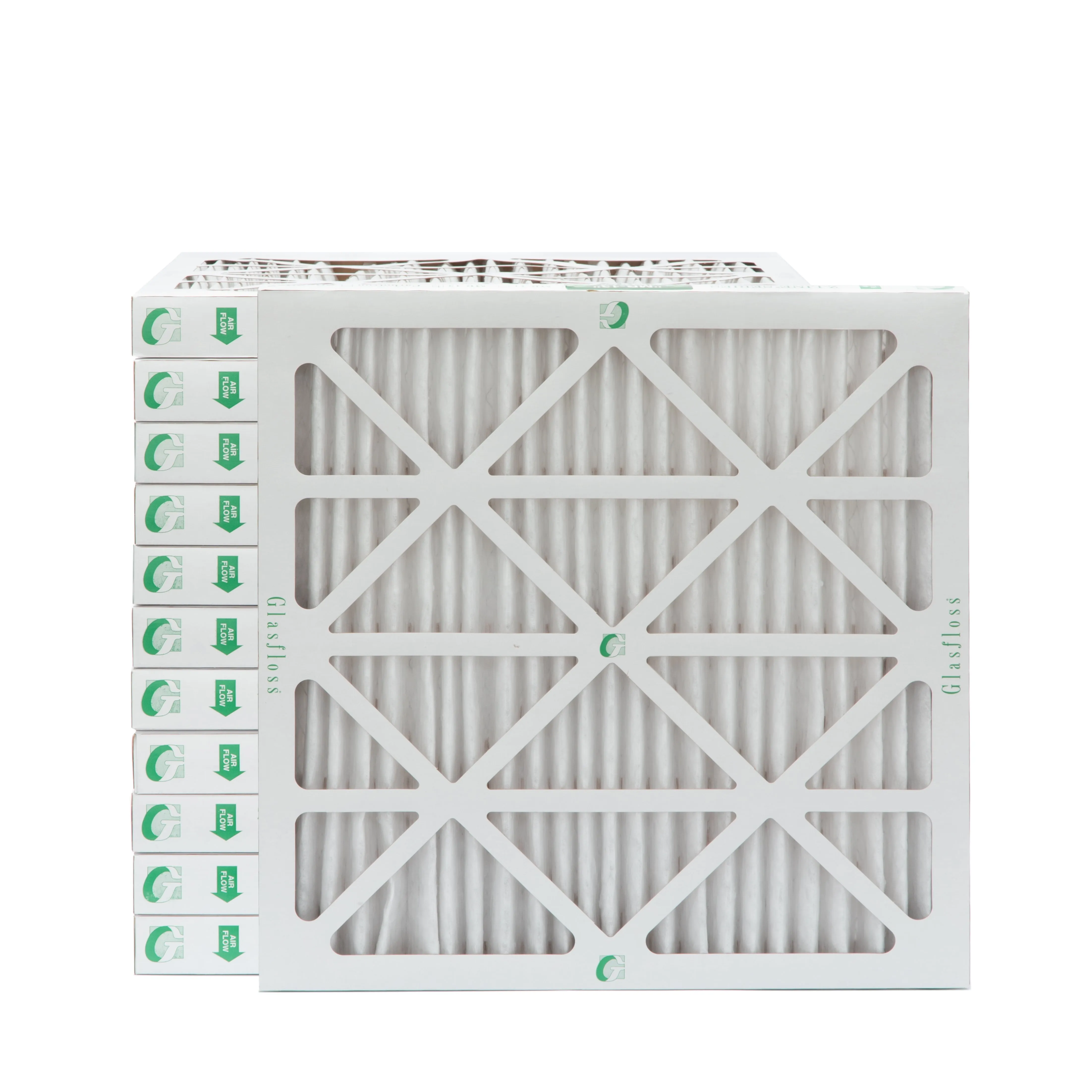 12 Pack of 18x18x2 MERV 10 Pleated 2' Inch Air Filters by Glasfloss. Actual Size: 17-1/2 x 17-1/2 x 1-3/4