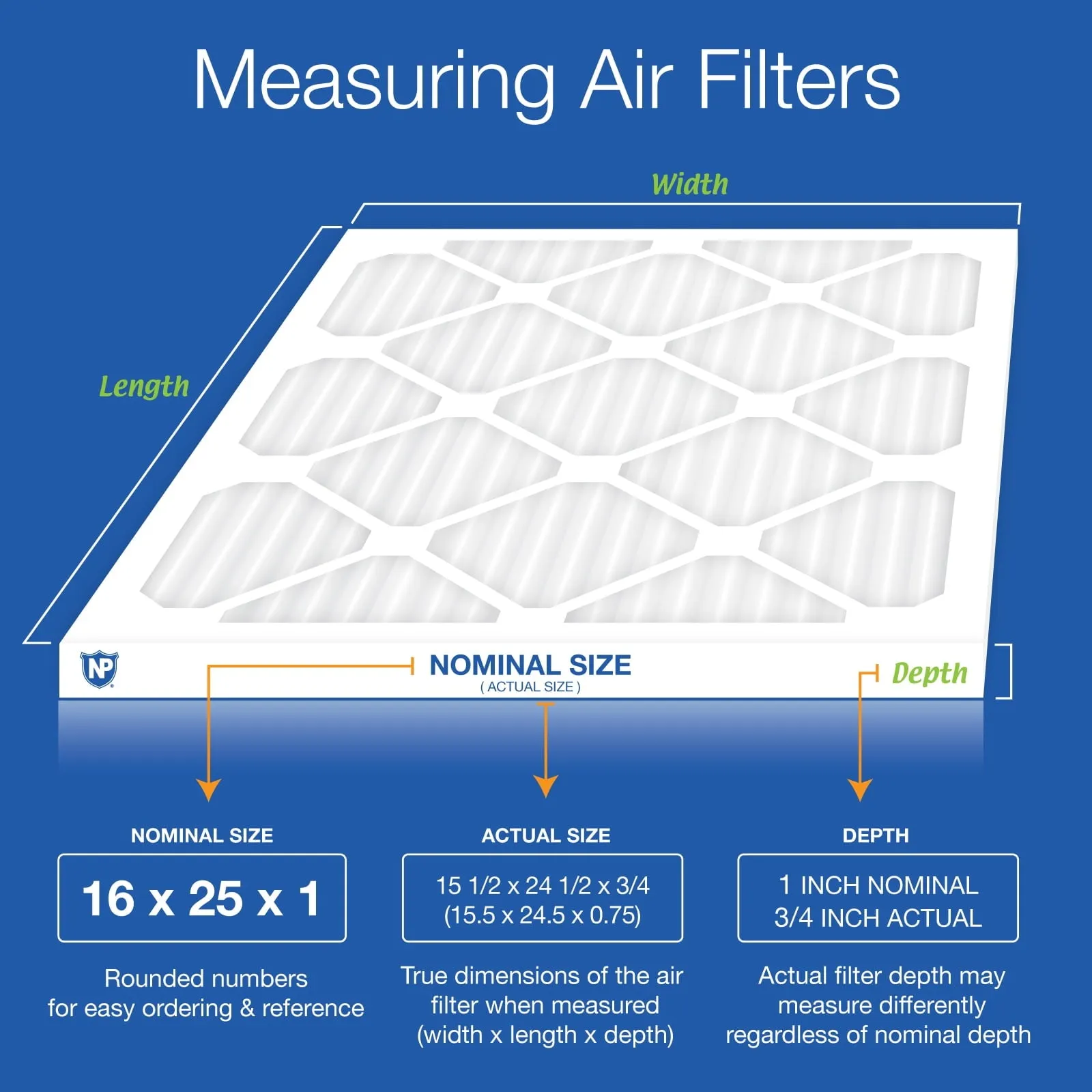 16x25x1 (15_1/2x24_1/2) Pleated MERV 14 Air Filters 12 Pack