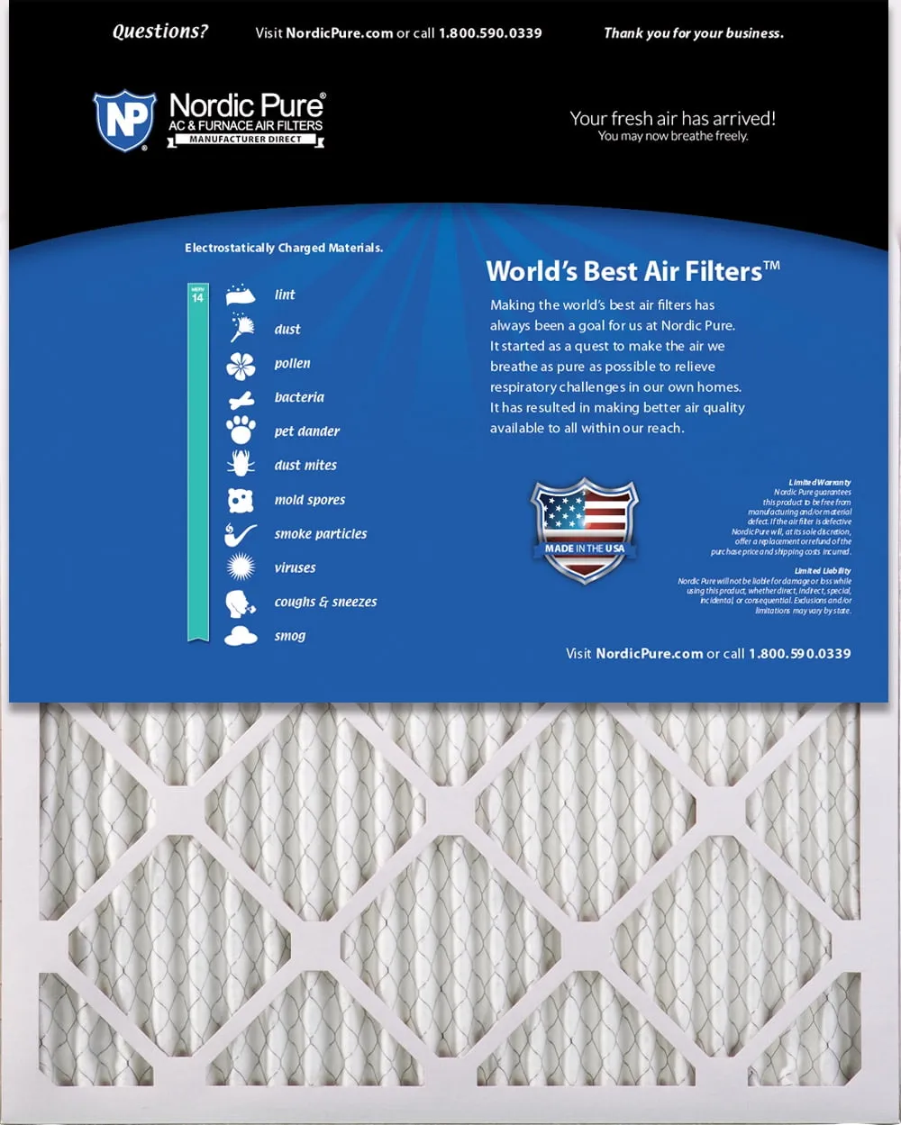 16x25x1 (15_1/2x24_1/2) Pleated MERV 14 Air Filters 12 Pack