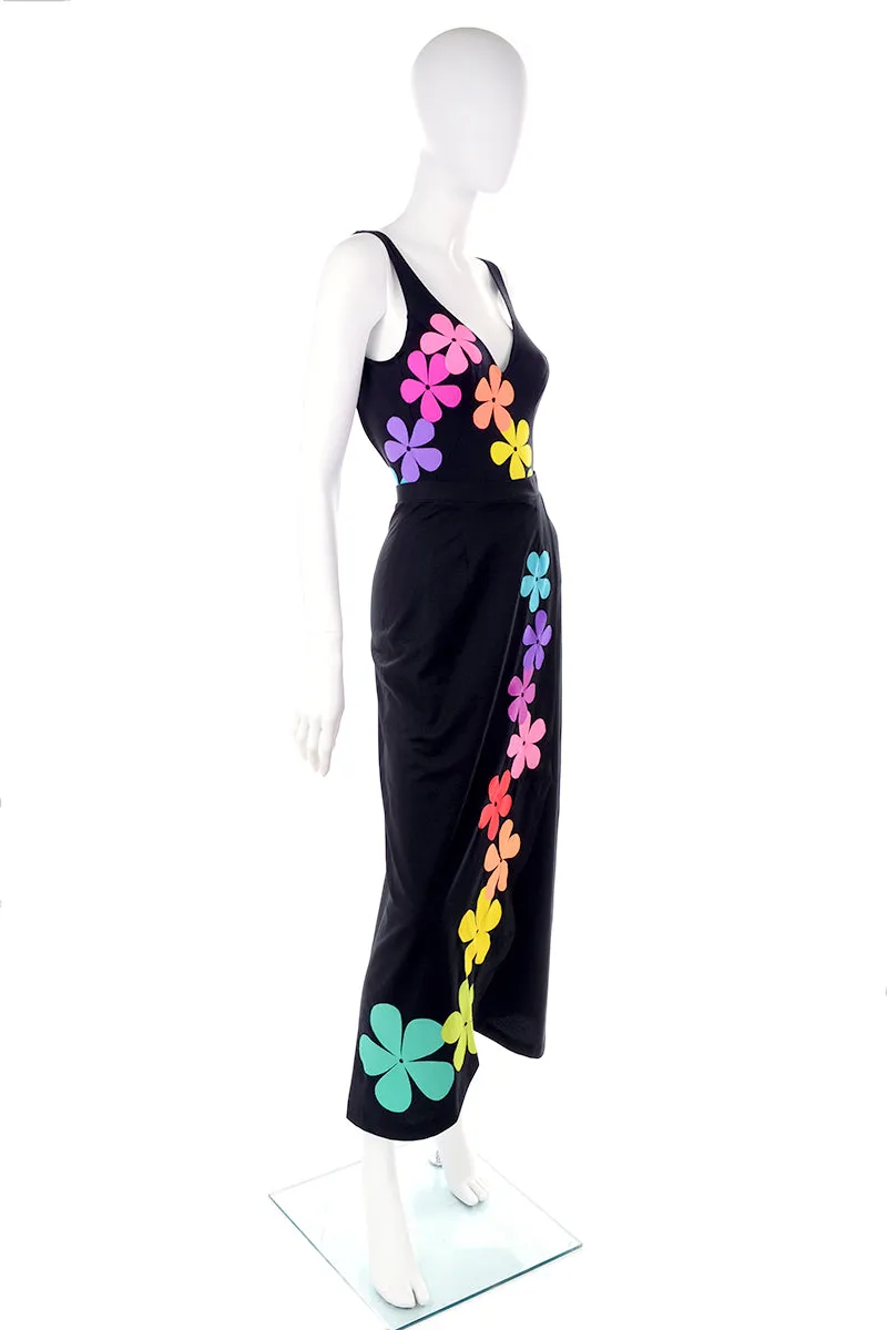 1960s DeWeese Designs Rainbow Floral One Piece Swim Set w/ Maxi Skirt