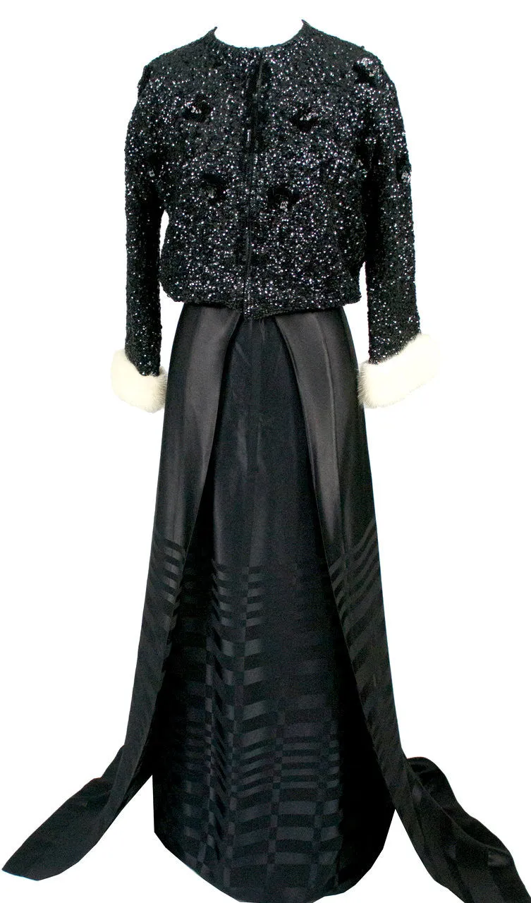 1960s Jean Varon Black Satin Vintage Maxi Skirt