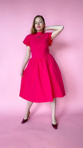 1980s Fuchsia Mock Neck Dress, sz. M