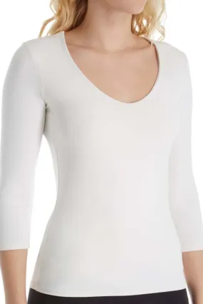 3/4 Sleeve V Neck 2-Ply in White