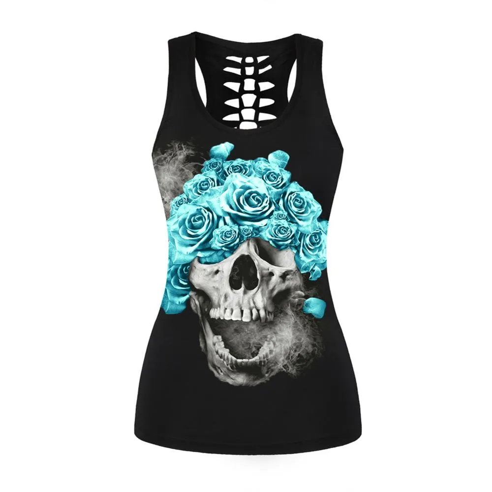 3D Printed Punk Skull Hollow Out Sleeveless Shirt