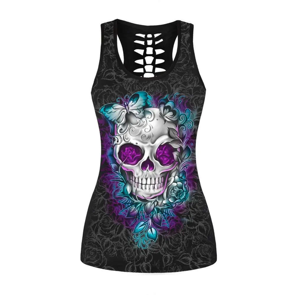 3D Printed Punk Skull Hollow Out Sleeveless Shirt