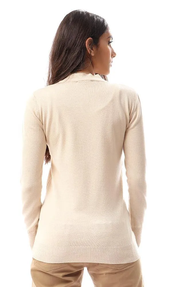 94404 Ribbed Mock Neck Basic Pullover - Light Beige