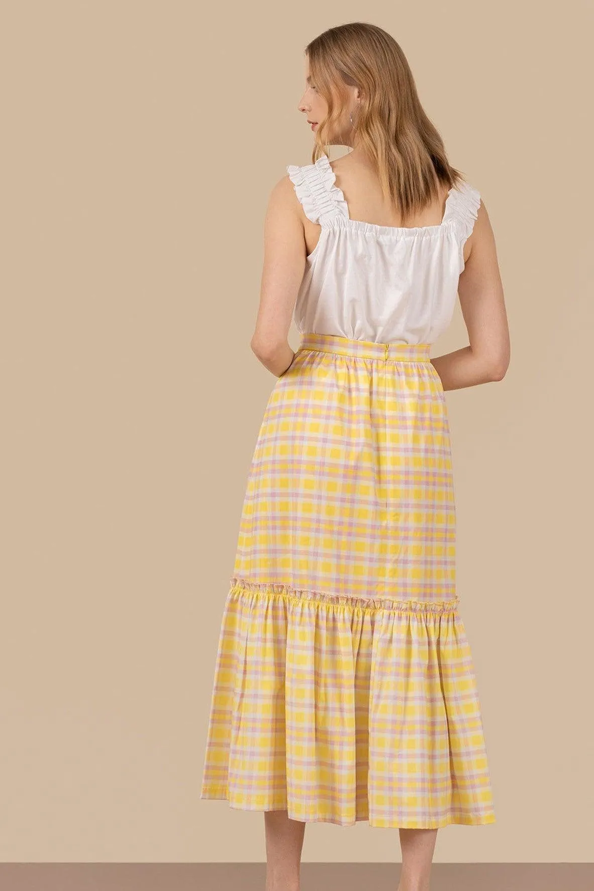 A Case of You Tiered Skirt in Yellow Checks