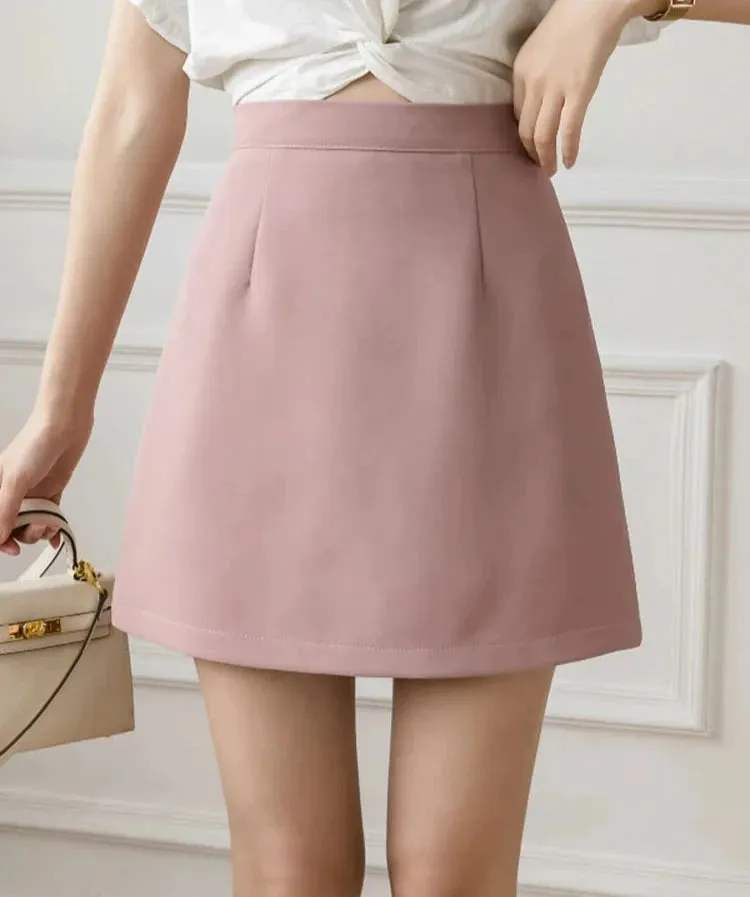 A-line Women's Skirts Simple Fashion Office Ladies Solid Color Casual Female Mini Skirt Pink Black White Blue Skirts