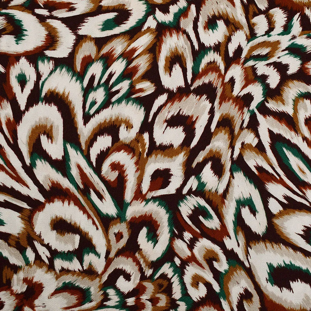 Abstract Feather Print Rayon Twill Shirting Espresso/Multi