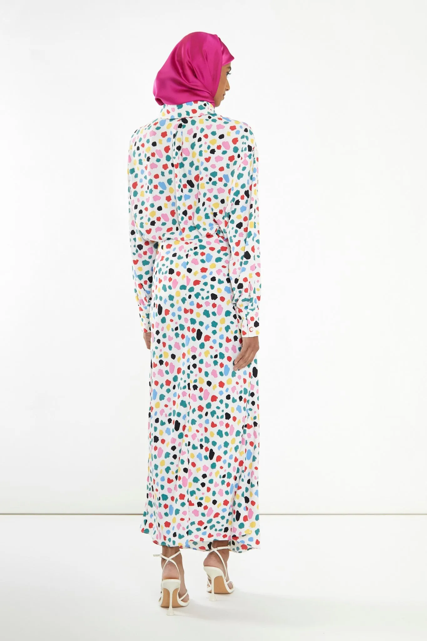 Abstract Spot Bias-Cut Maxi-skirt