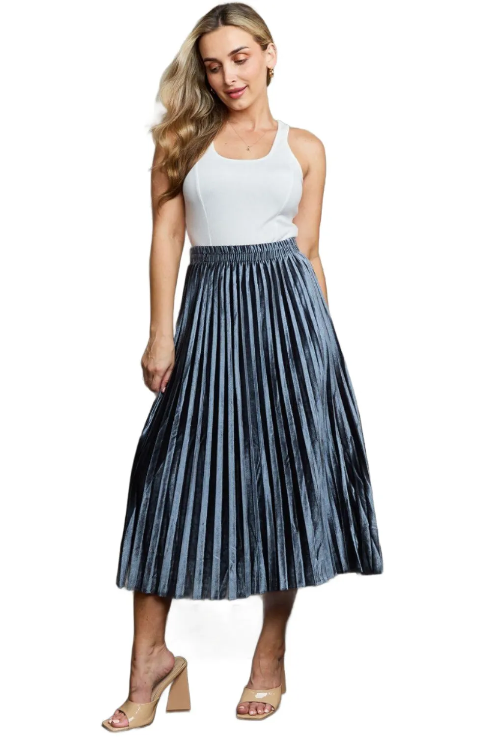 Accordion Pleated Flowy Midi Skirt