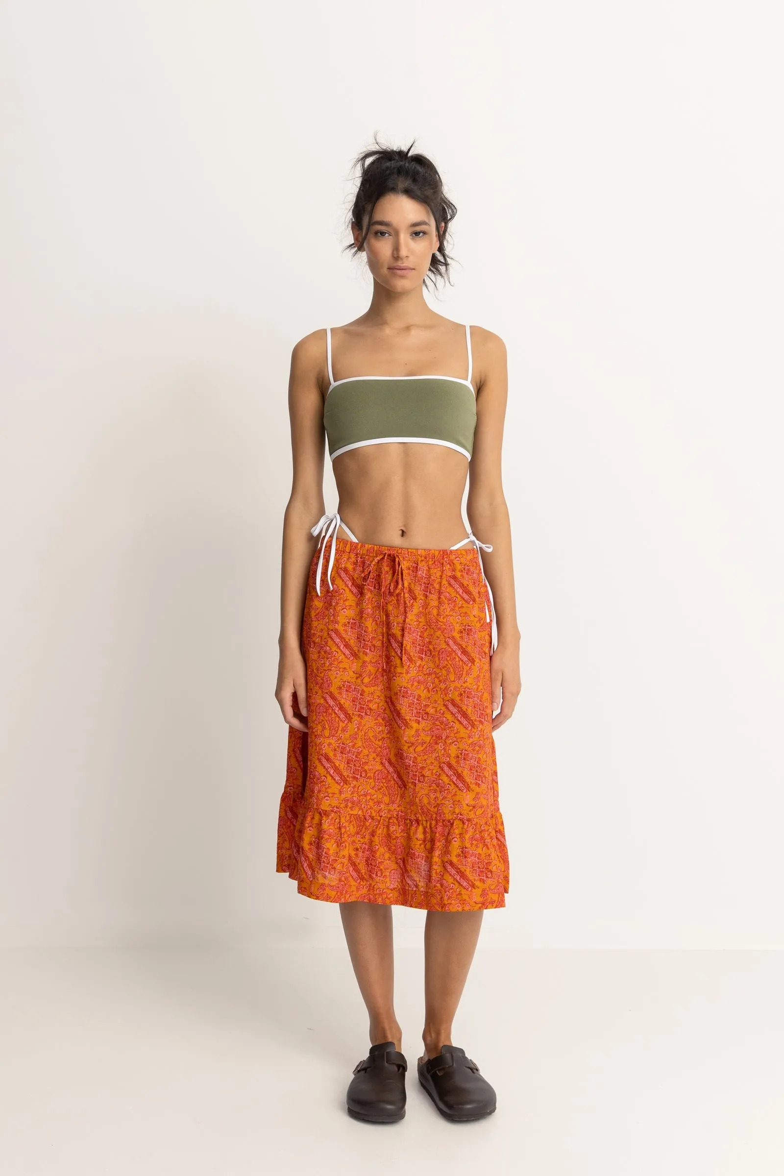 Adia Paisley Tiered Midi Skirt Orange