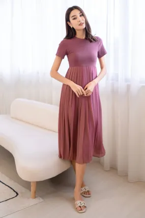 ADISON PLEATS MIDAXI DRESS IN ROSE MAUVE