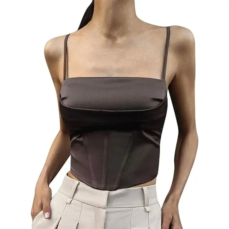 Aesthetic Slim Fit Satin Crop Top Corset