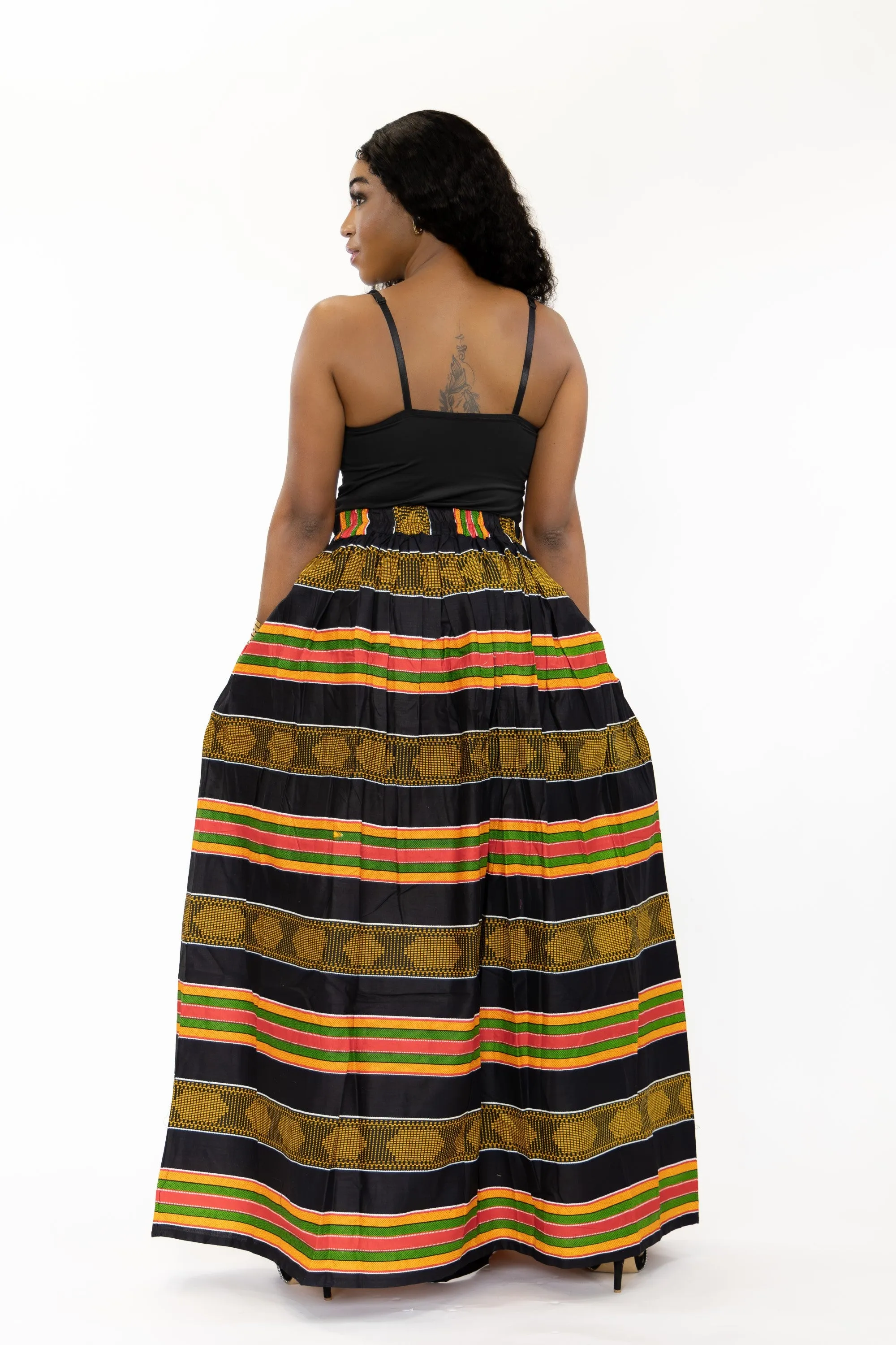 African print maxi skirt - Black Kente Pan Africa