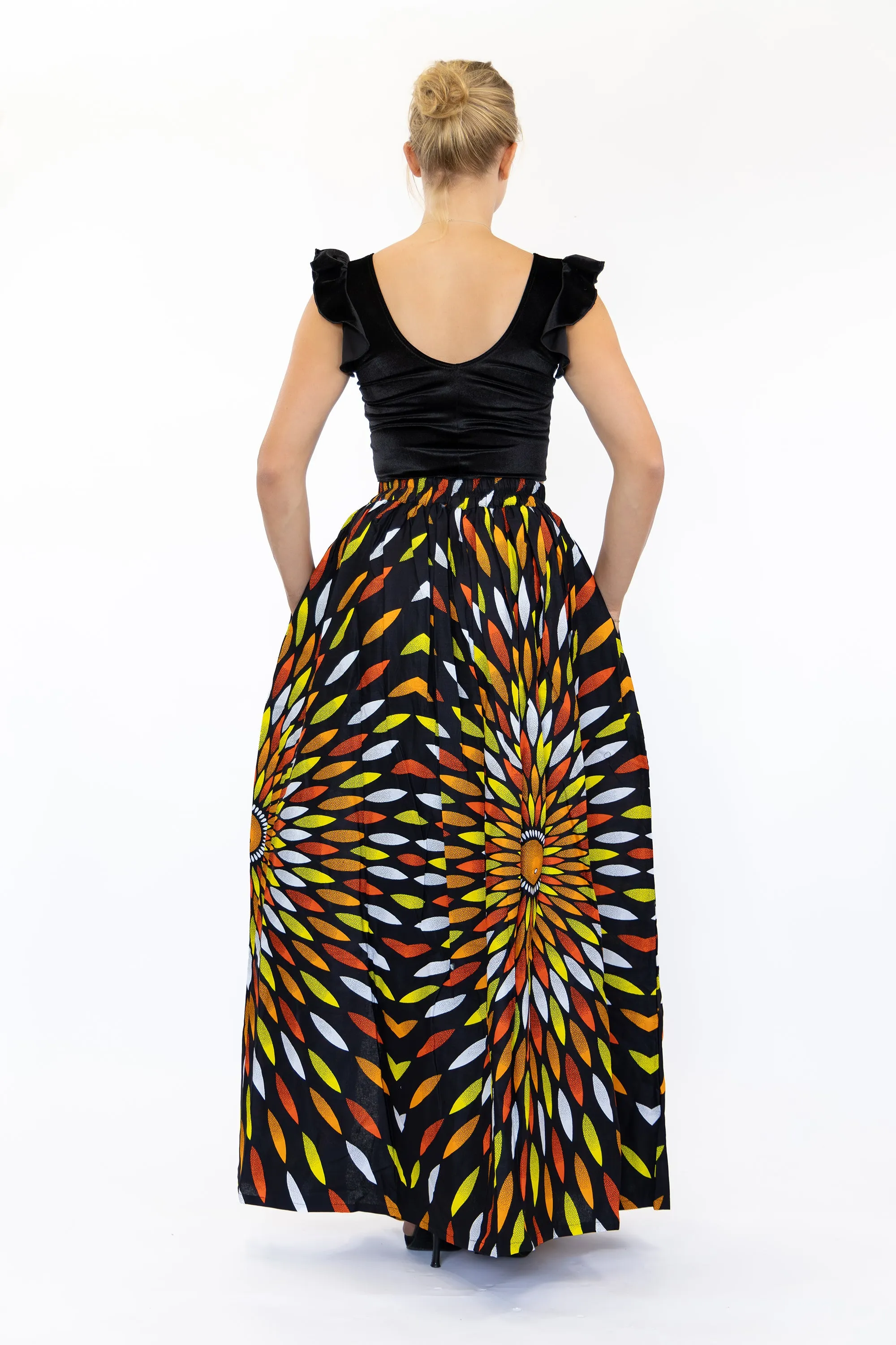 African print maxi skirt - Black / Yellow sunburst