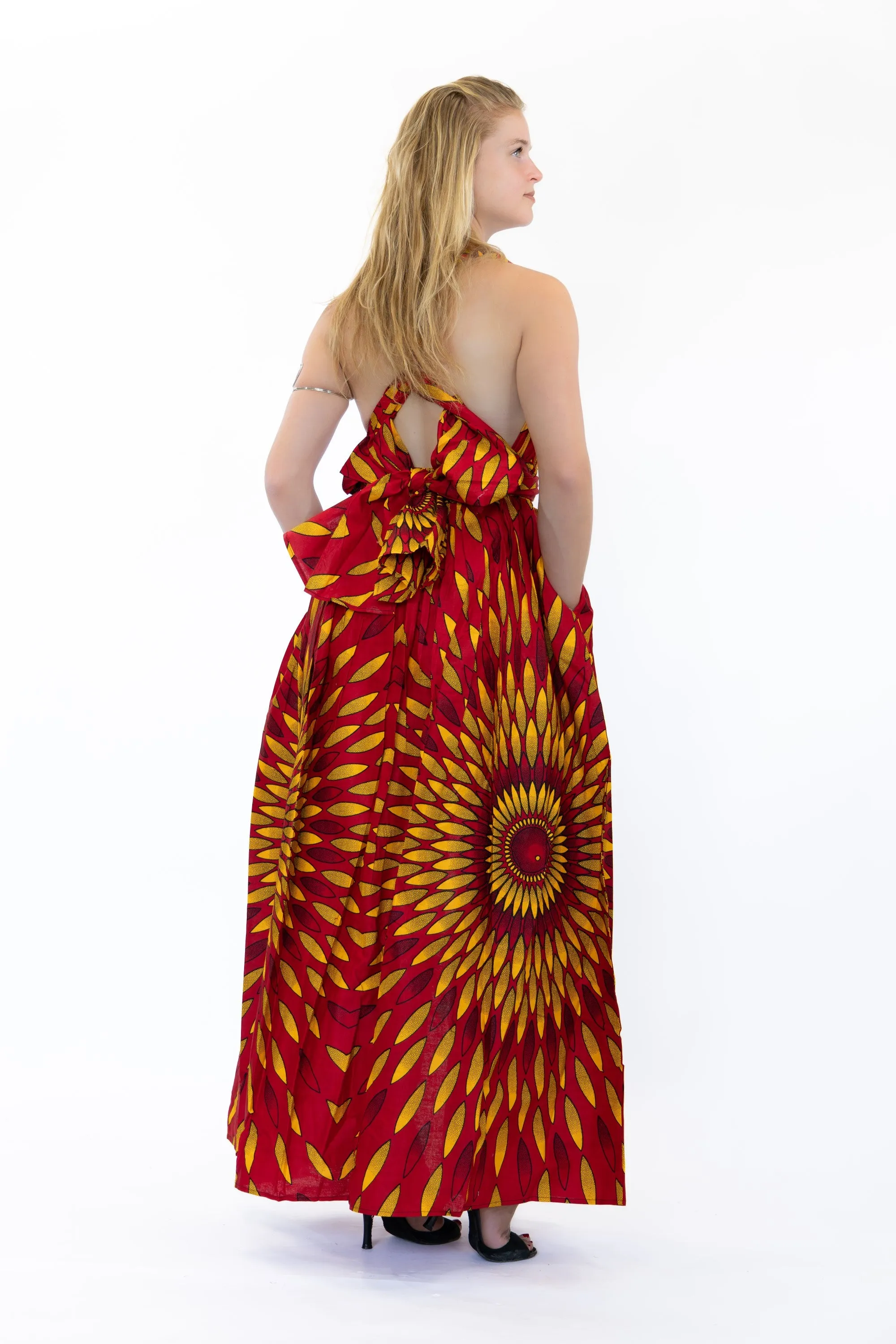 African Print Red / yellow sunburst Infinity Multiway Maxi Dress