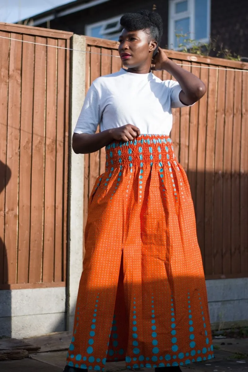 African Print Skirt in Orange Ankara Print - Festival Skirt