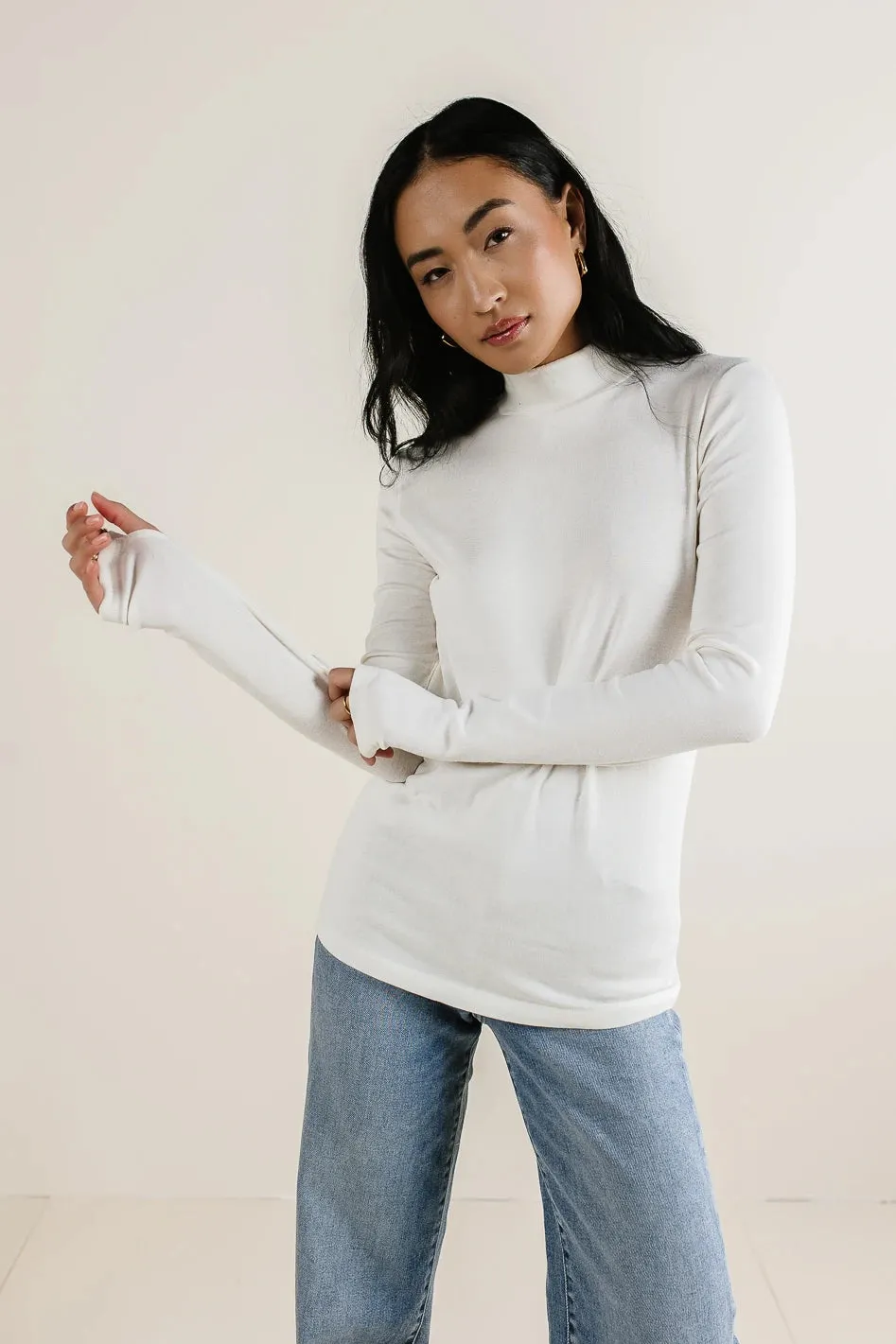 Alani Mock Neck Top in Ivory