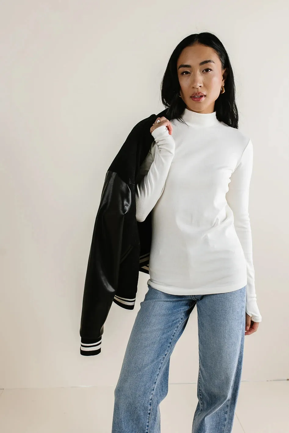 Alani Mock Neck Top in Ivory