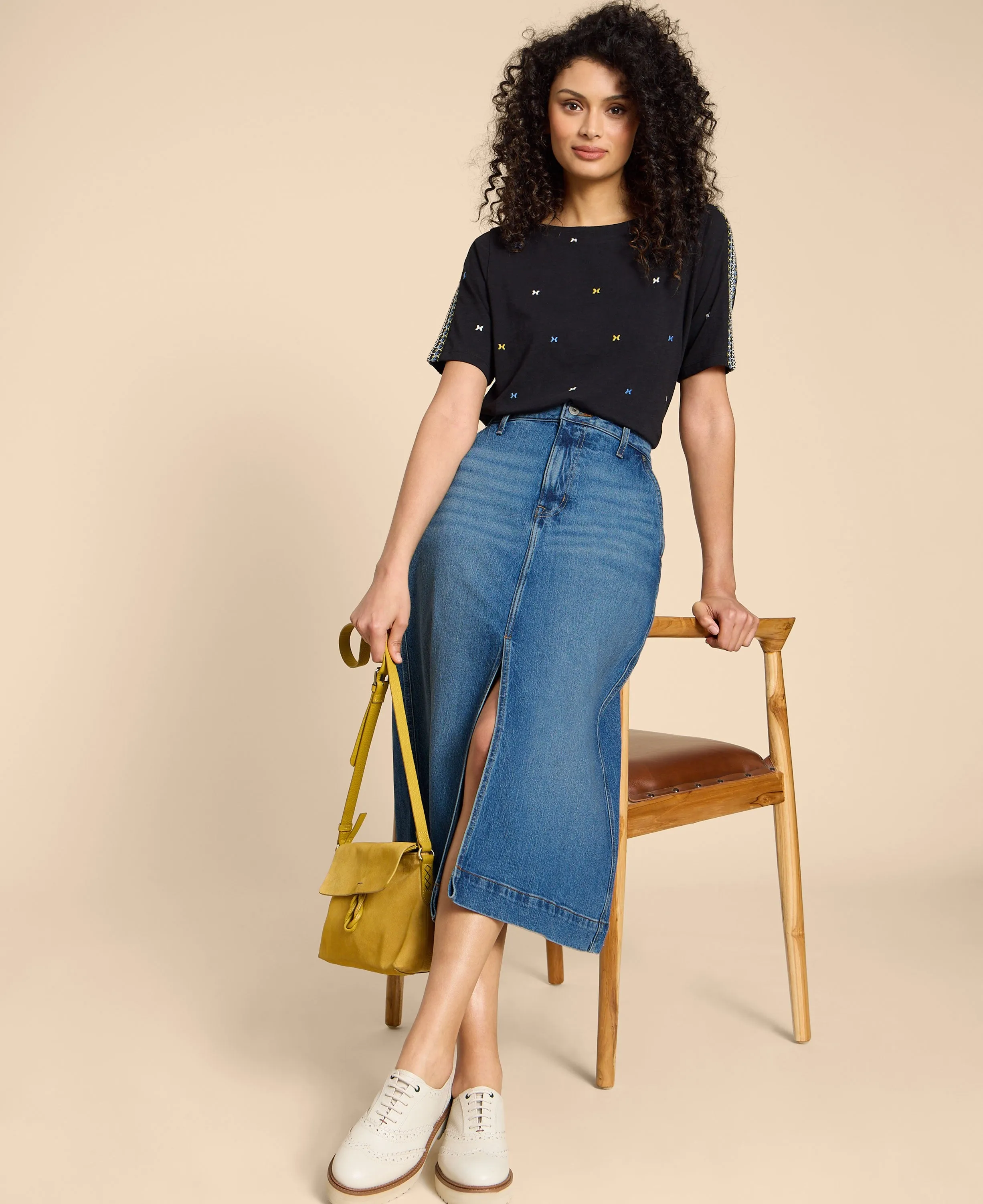 Allie Denim Midi Skirt - Light Denim