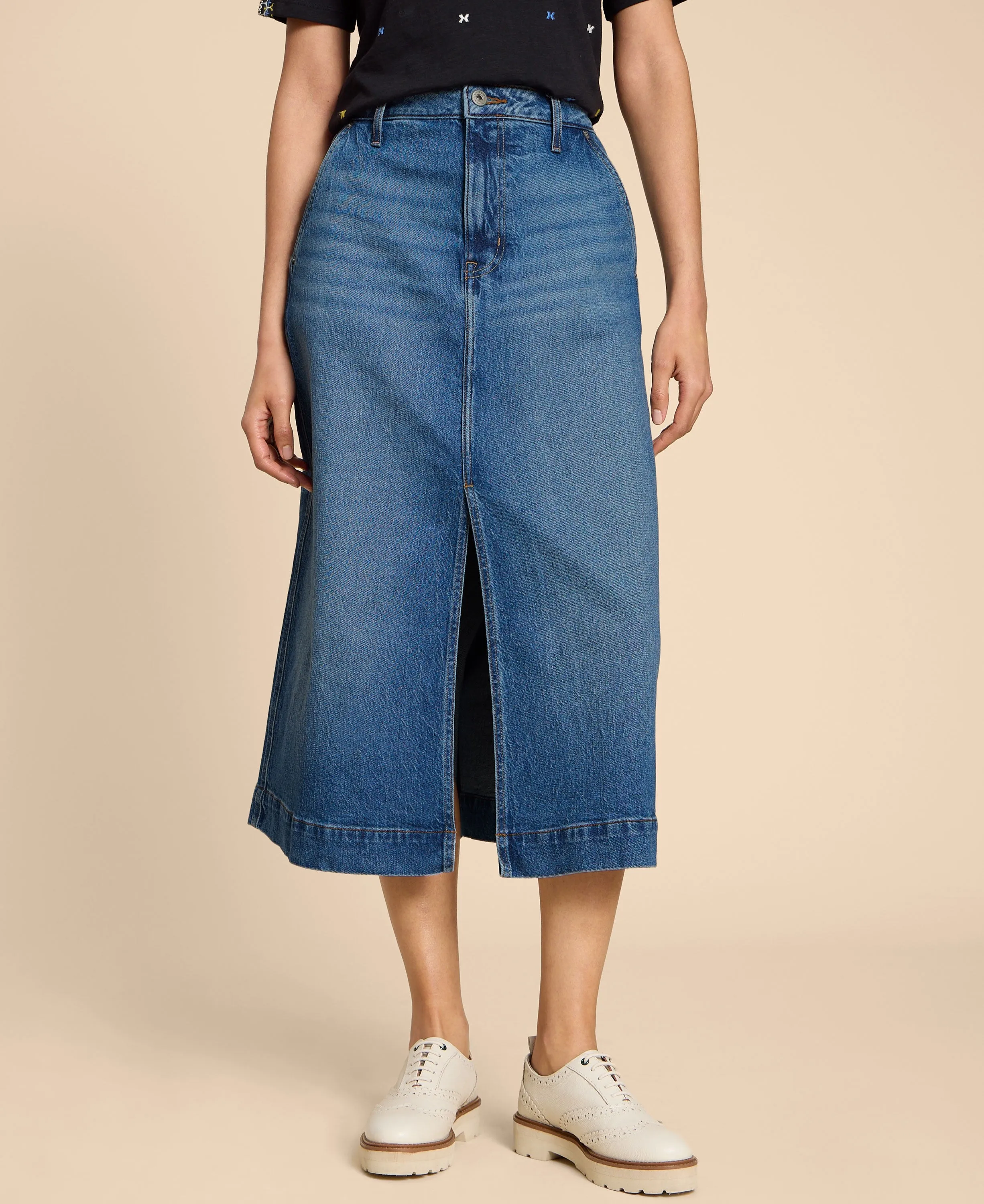 Allie Denim Midi Skirt - Light Denim