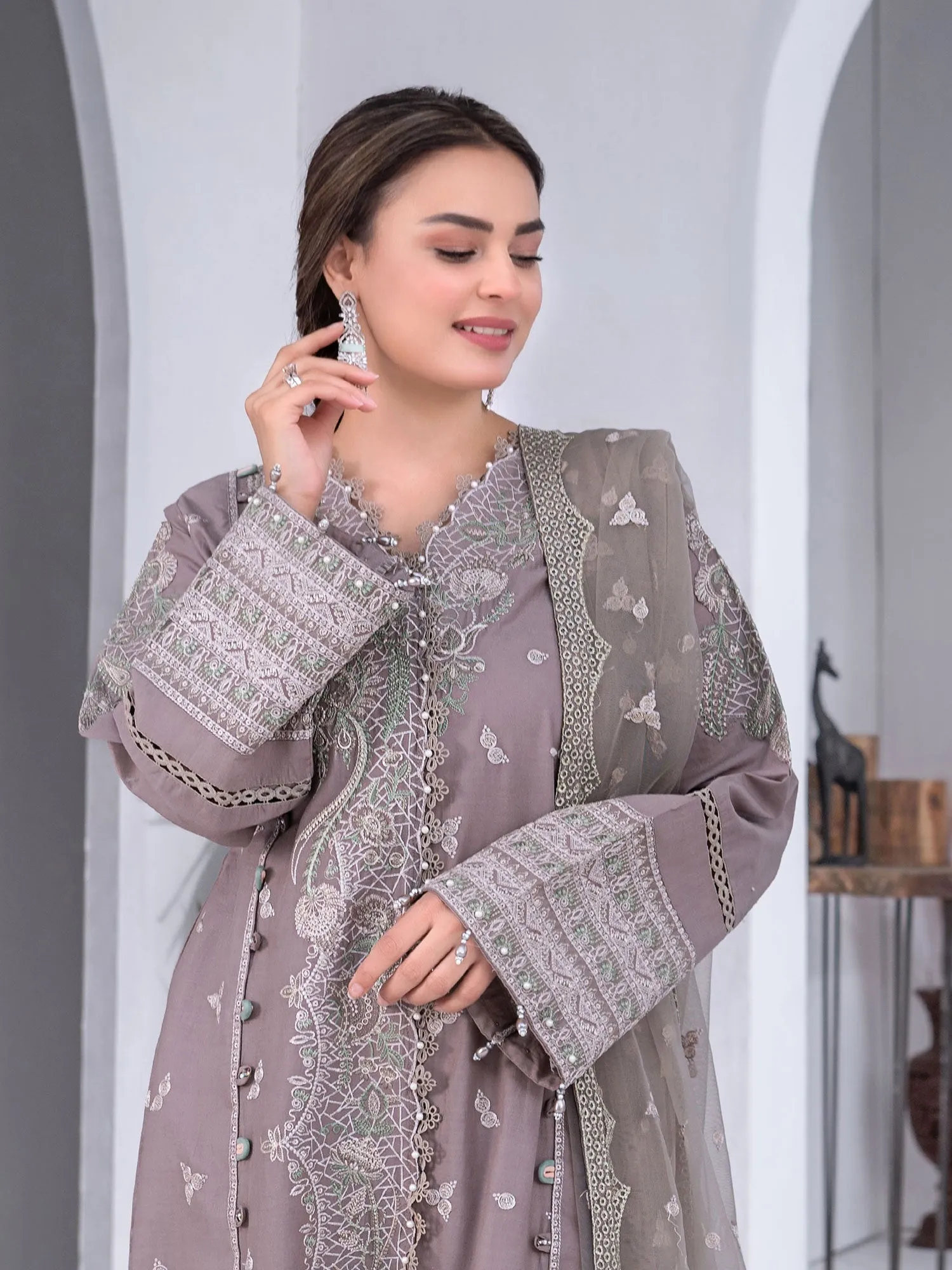 Ally's Luxury Cotton Dusty Grey 3-Piece Suit (AL-820)