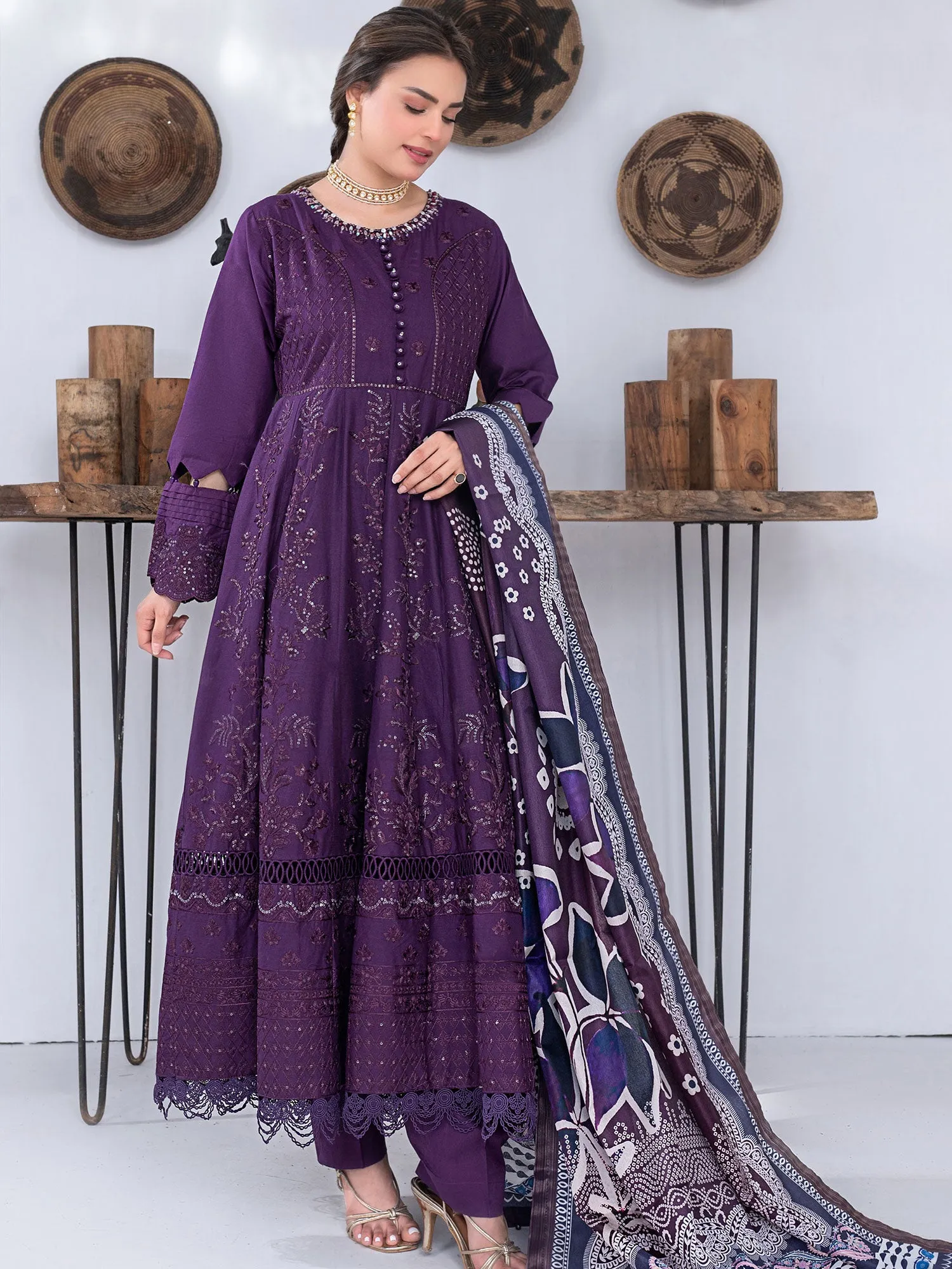 Ally's Luxury Cotton Purple 3-Piece Suit (AL-815)