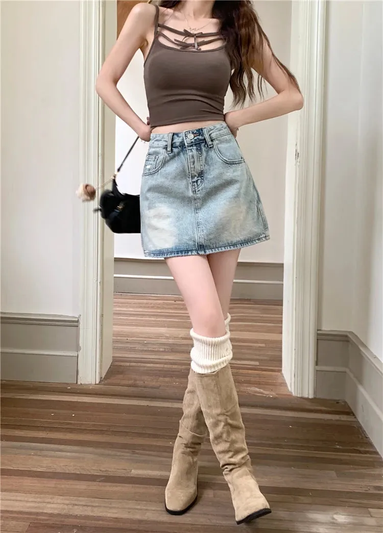 American Retro Denim Summer Fashion Streetwear High Waisted Casual Skirt