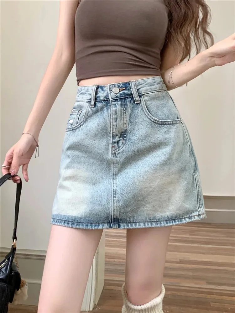 American Retro Denim Summer Fashion Streetwear High Waisted Casual Skirt