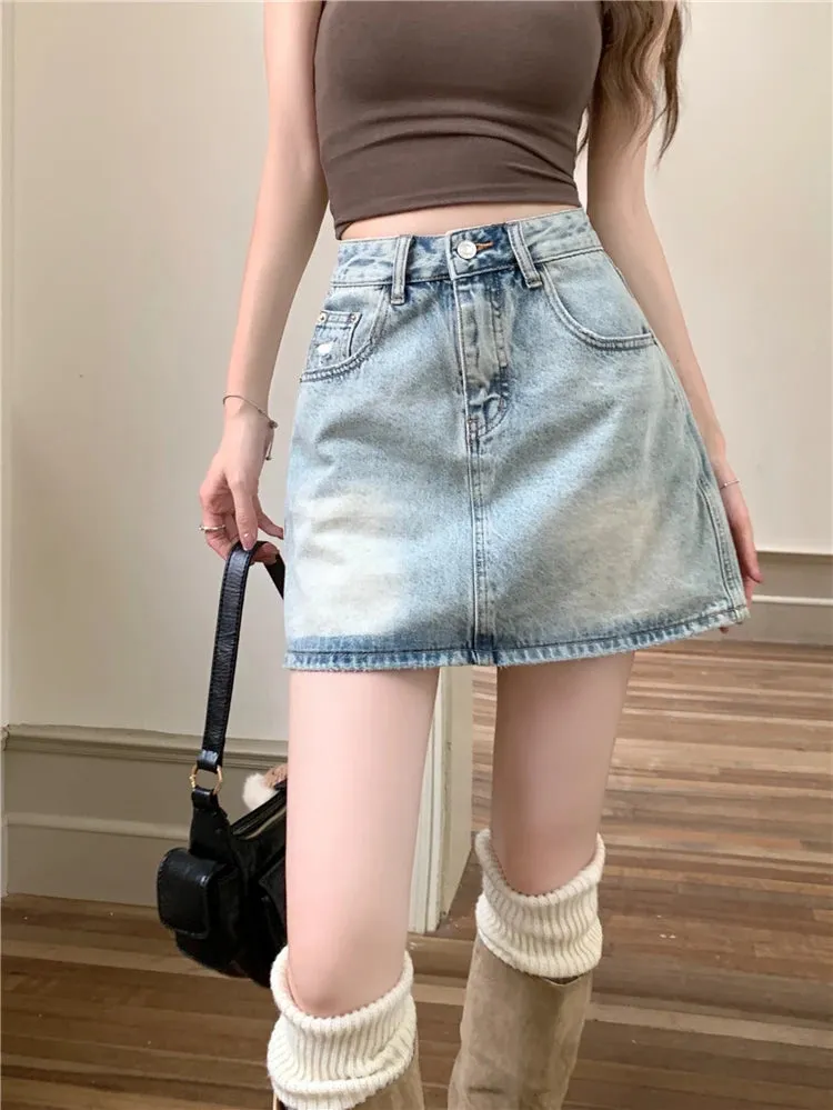 American Retro Denim Summer Fashion Streetwear High Waisted Casual Skirt