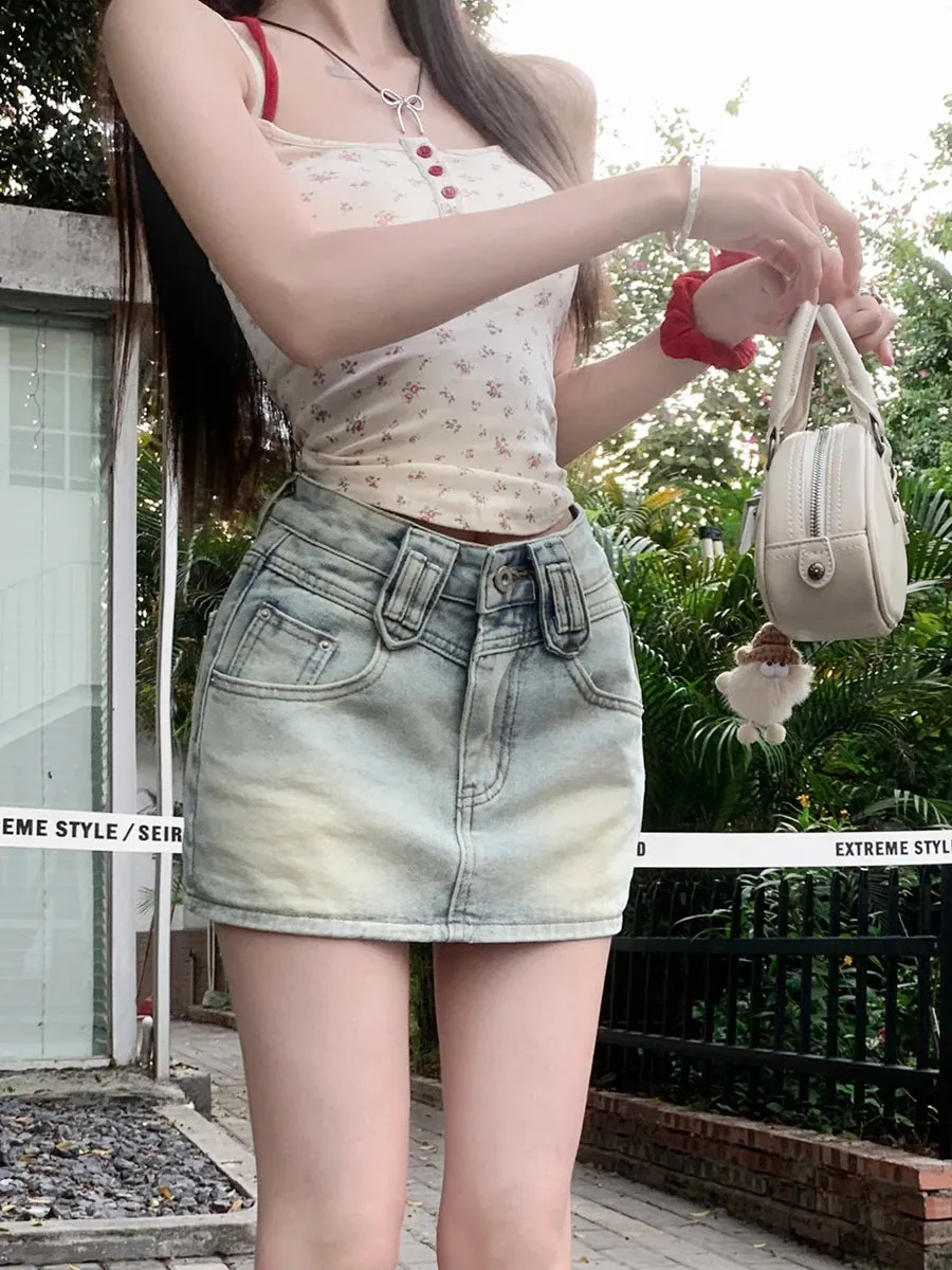 American Retro Denim Summer Streetwear Mini High Waist Bodycon Skirt