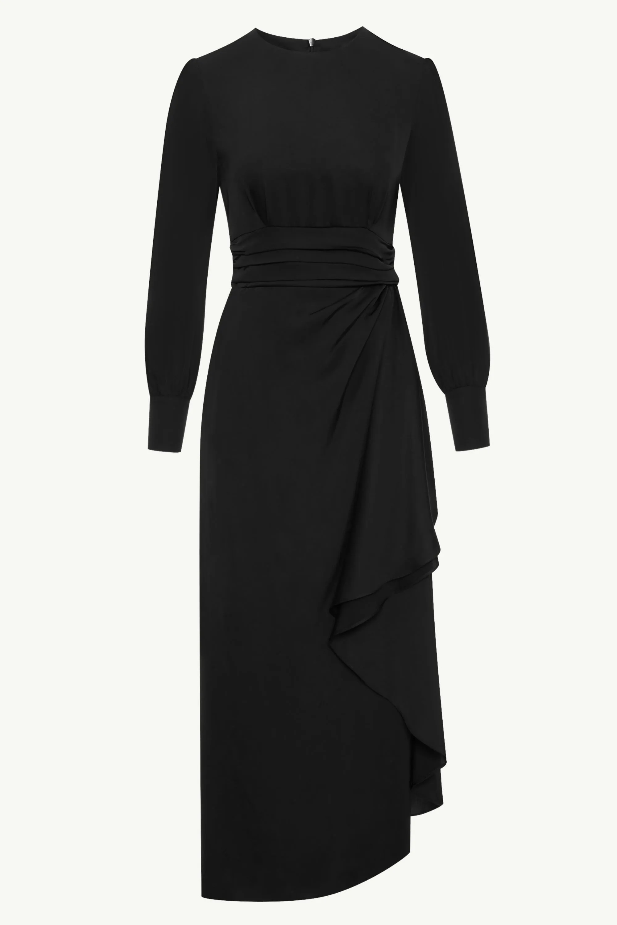 Anabelle Pleated Waist Ruffle Maxi Dress - Black