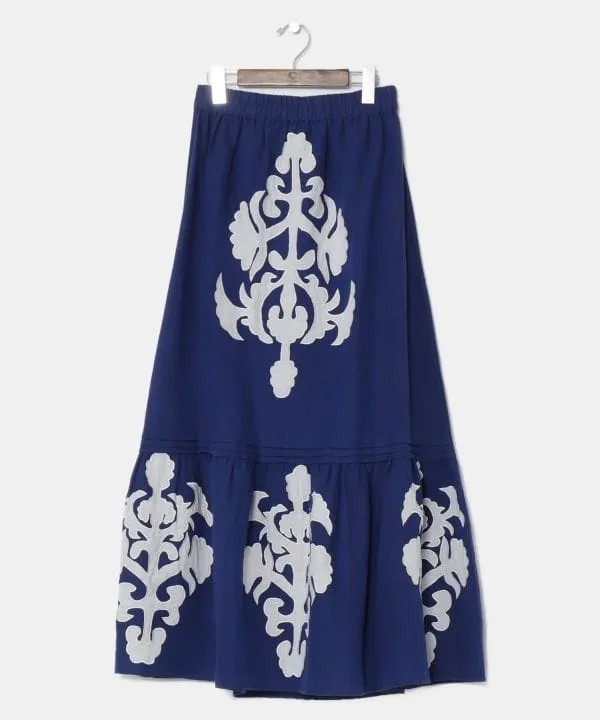 Applique Linen Blend Skirt