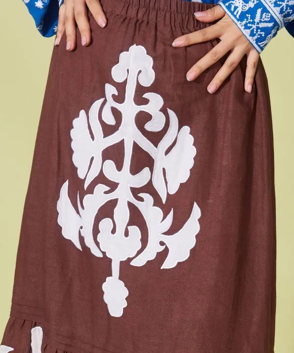 Applique Linen Blend Skirt