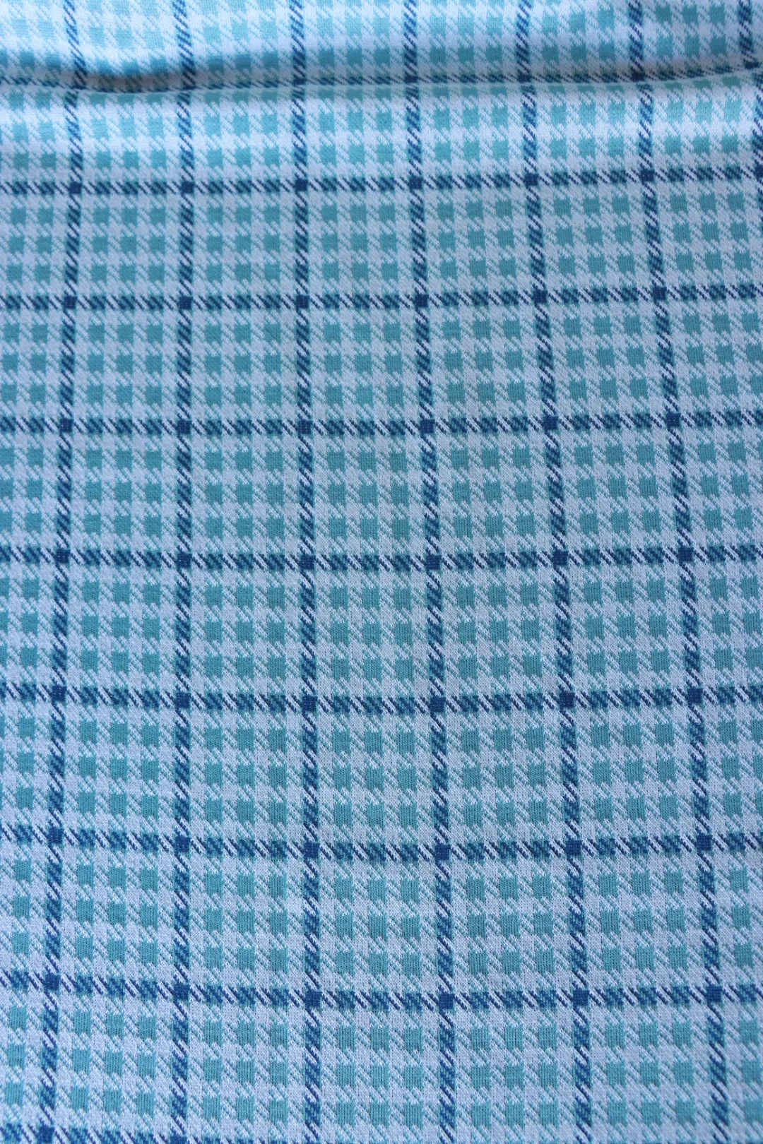 Aqua & Denim Houndstooth Plaid Yarn Dyed Jacquard Knit