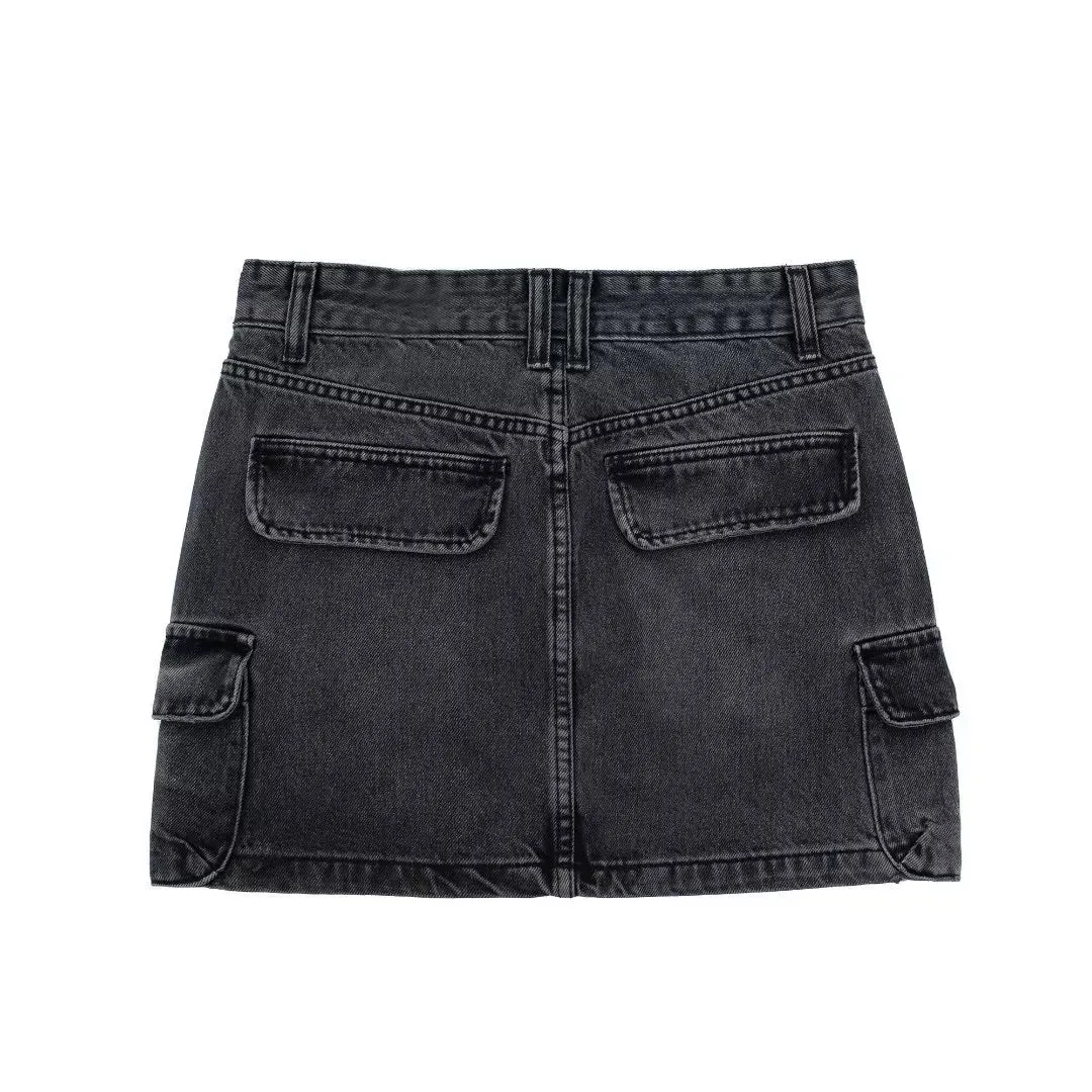 Ash Multi-Pocket Denim Mini Skirt