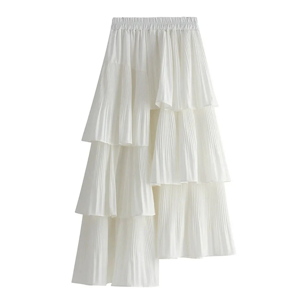 Asymmetrical Minimalist Skirts For Women High Waist Ruffles Irregular Temperament Skirt Female Fashion Clothing New