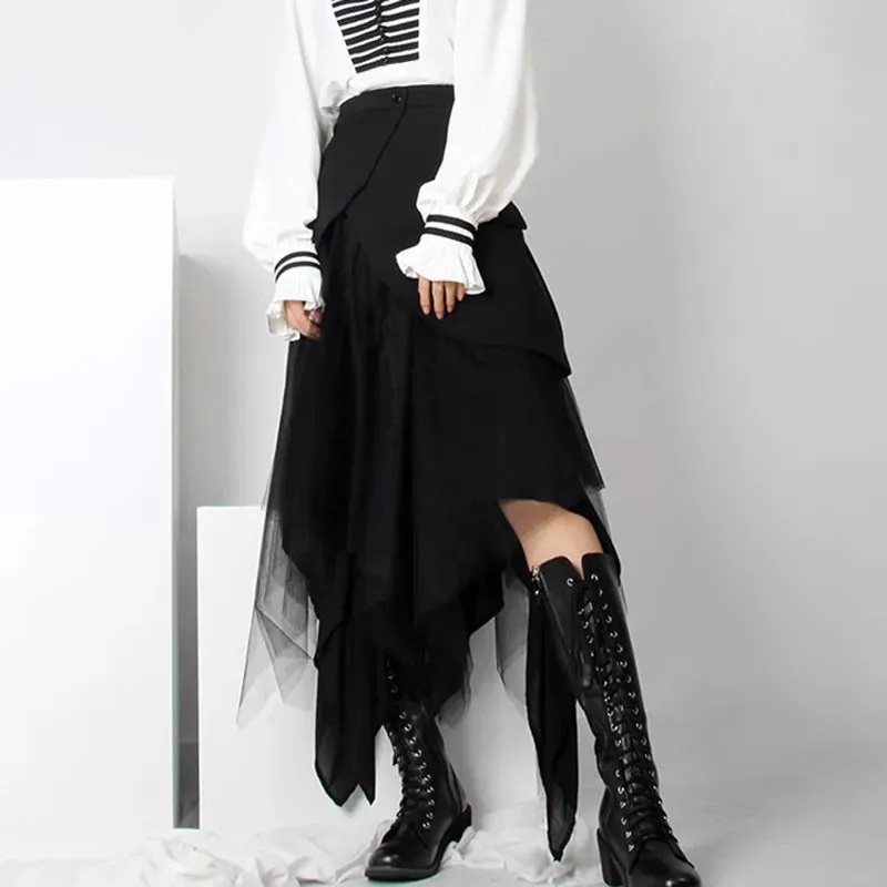 Asymmetrical Patchwork Mesh Skirt For Women High Waist Plus Sizes Skirts Female Fashion Clothes Spring