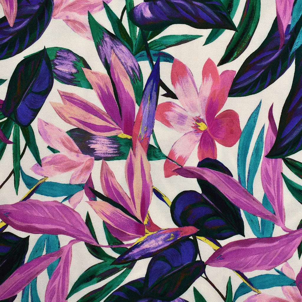 Atelier Jupe Painterly Tropical Floral Rayon Orchid/Purple