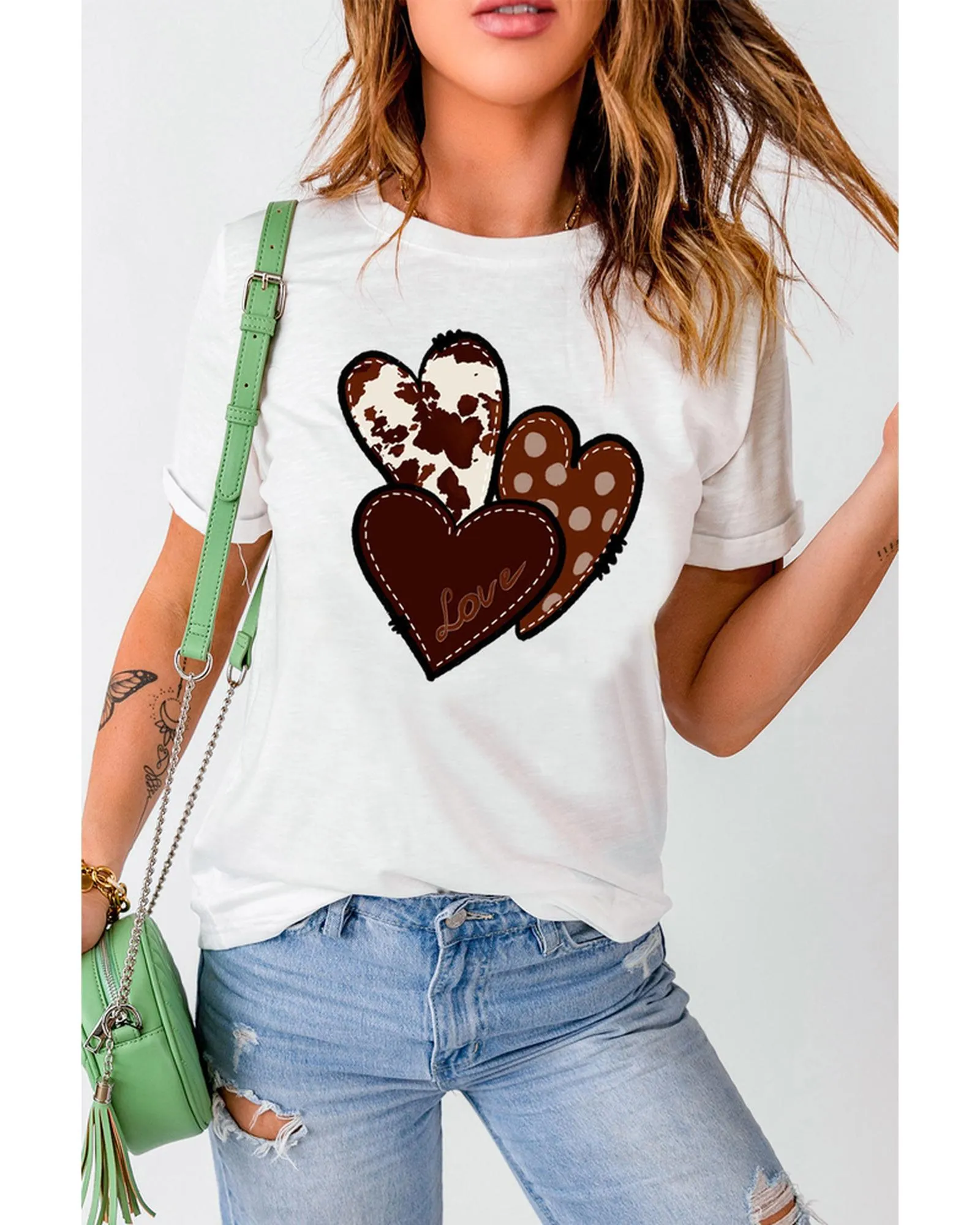 Azura Exchange Heart Print T-shirt - S