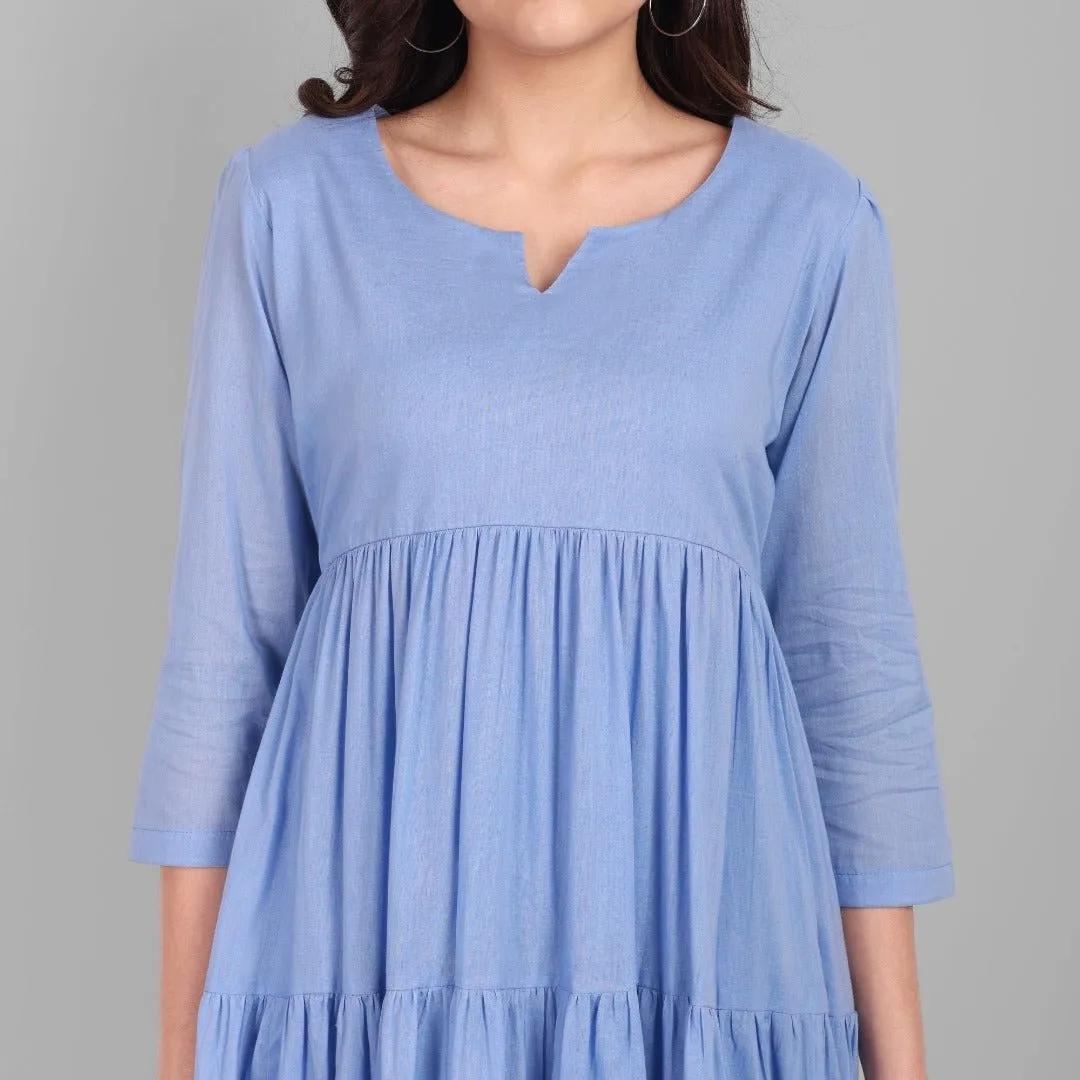 Azure Mul Cotton Graduated Short Dress