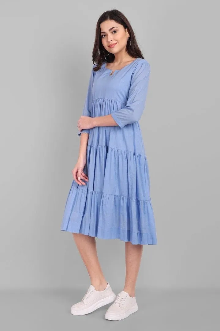 Azure Mul Cotton Graduated Short Dress