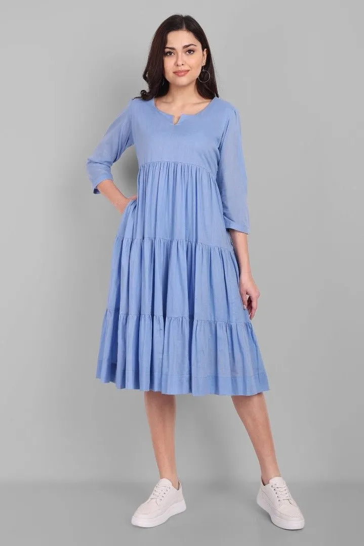 Azure Mul Cotton Graduated Short Dress