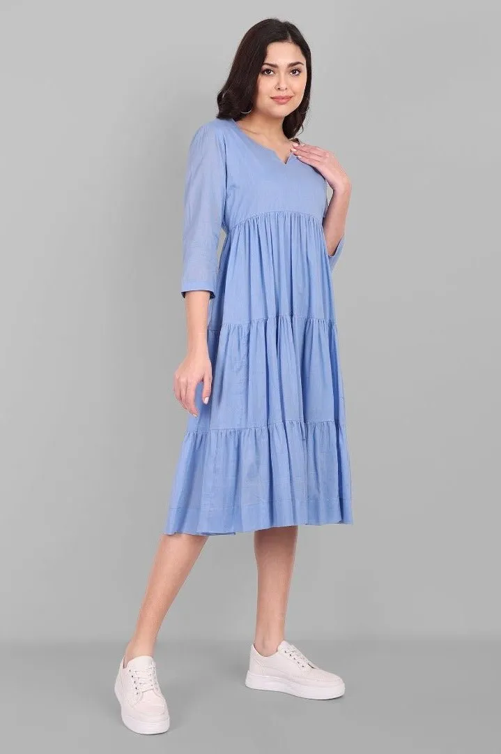 Azure Mul Cotton Graduated Short Dress